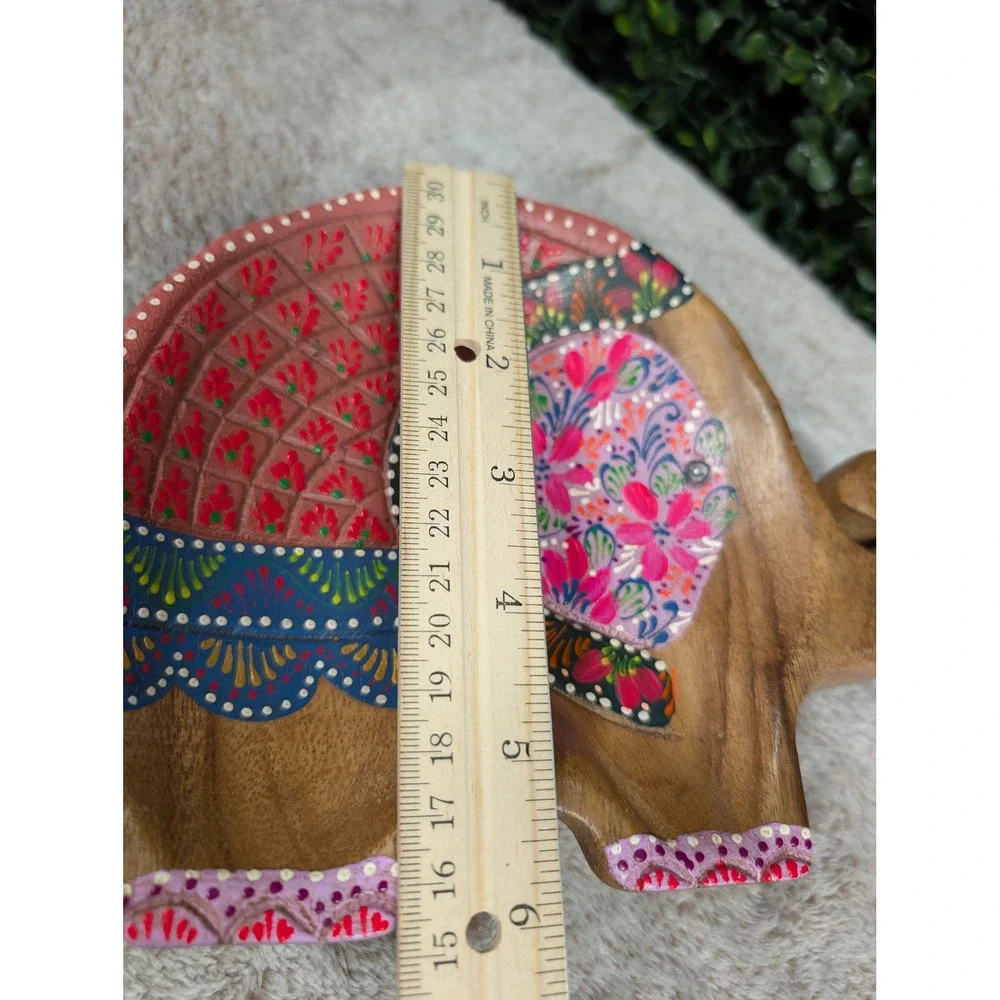 Shop With A Mission Thailand Hand Painted Wooden Elephant Trinket Dish Bowl